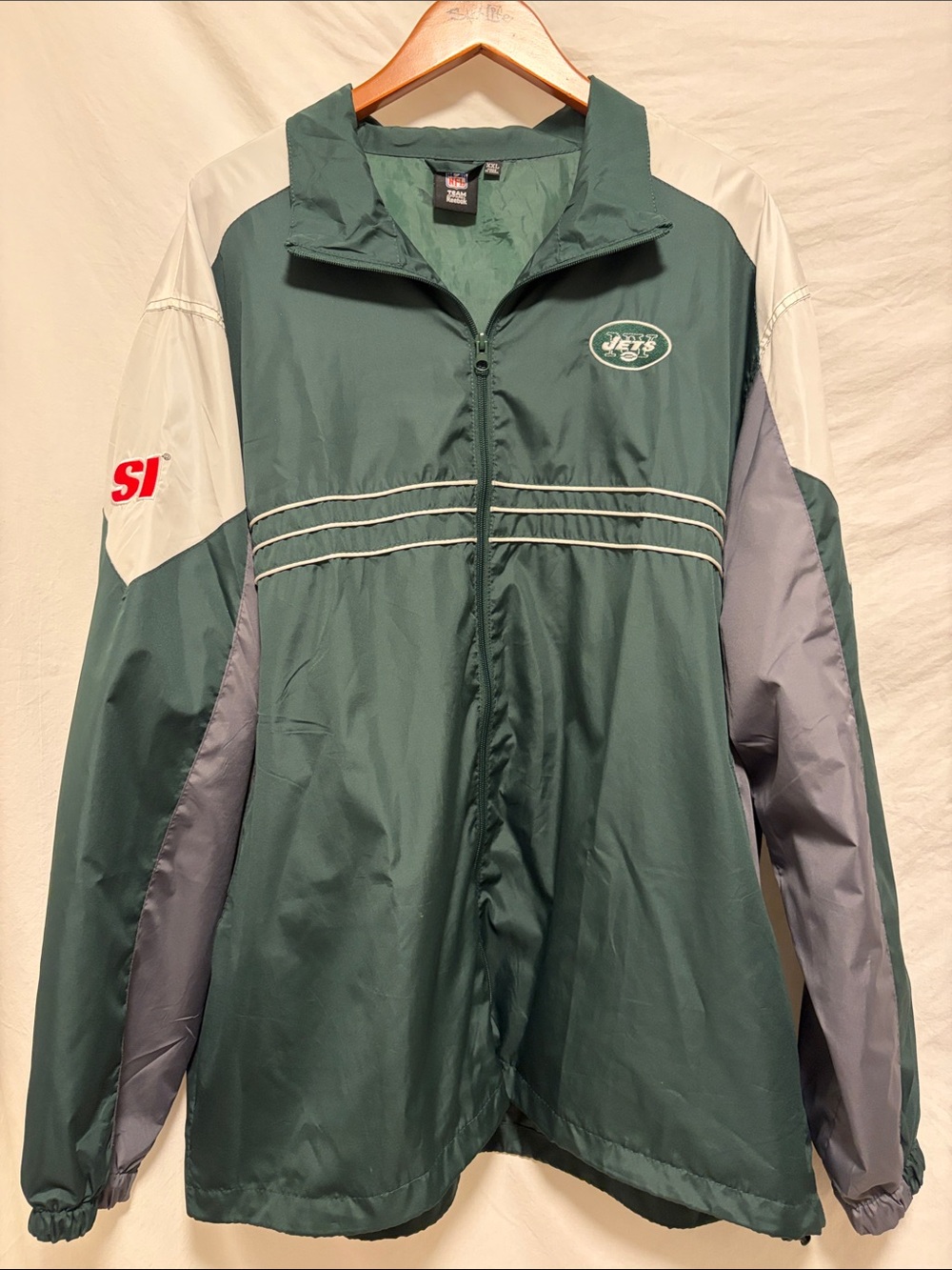EUC Reebok SI Green White and Gray NY Jets Windbreaker Jacket XXL